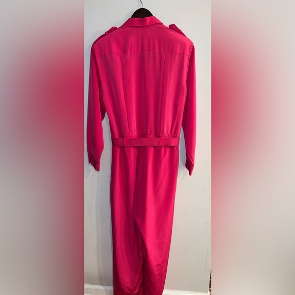 CHAUS Vintage Women’s Pink Long Sleeve Button Up Belted Jumpsuit Size 12 - Picture 2 of 4